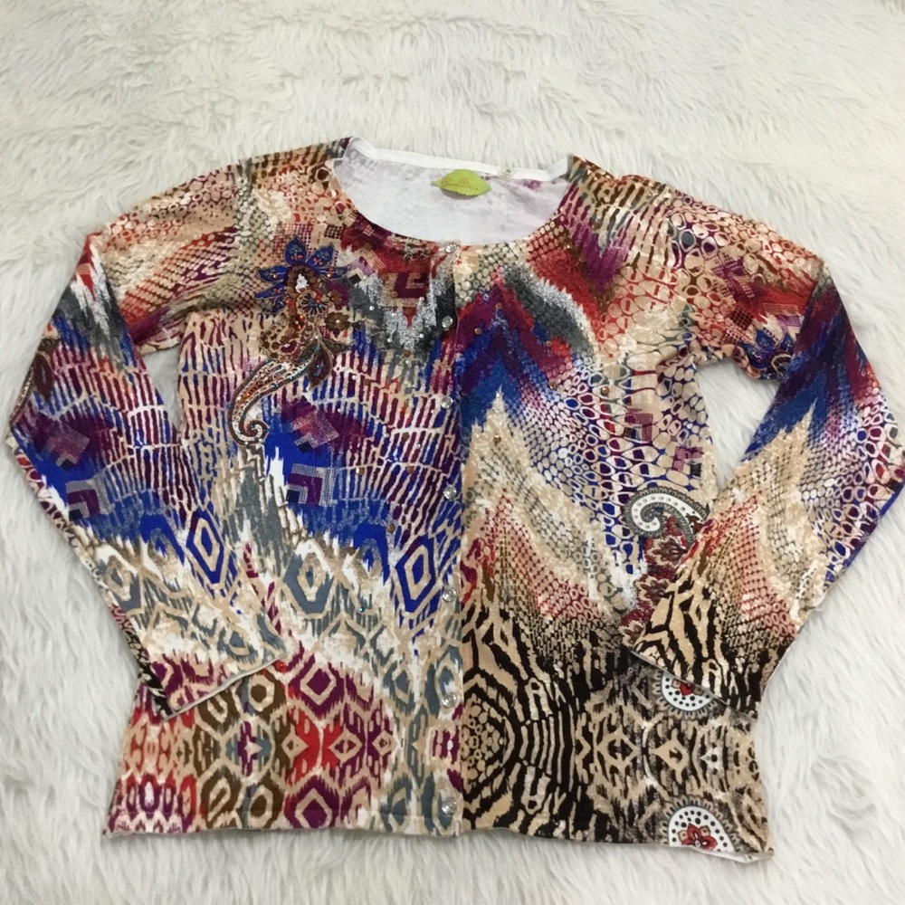Prima Bella women’s fall paisley rhinestone embellished cardigan sweater…